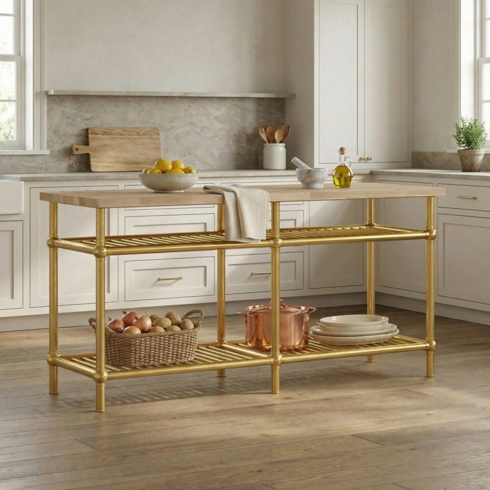 Taboret kitchen island oak top