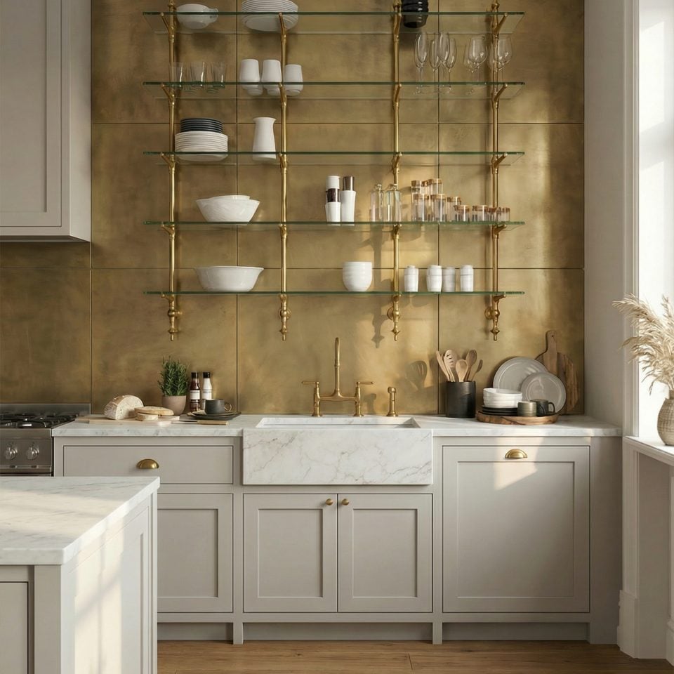 Cantilever w brass pannels